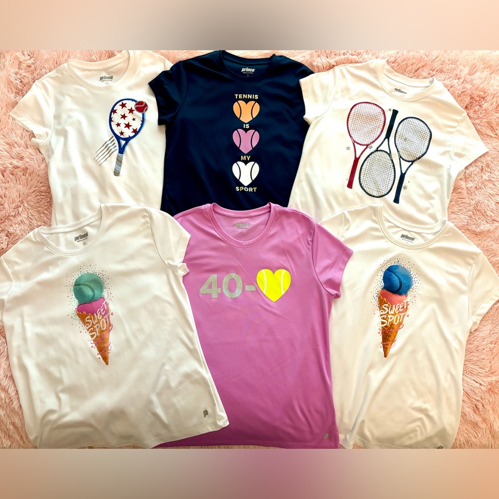 BUNDLE SET OF SIX Prince Girls' Short Sleeve Graphic T-Shirts Youth Size L (14)